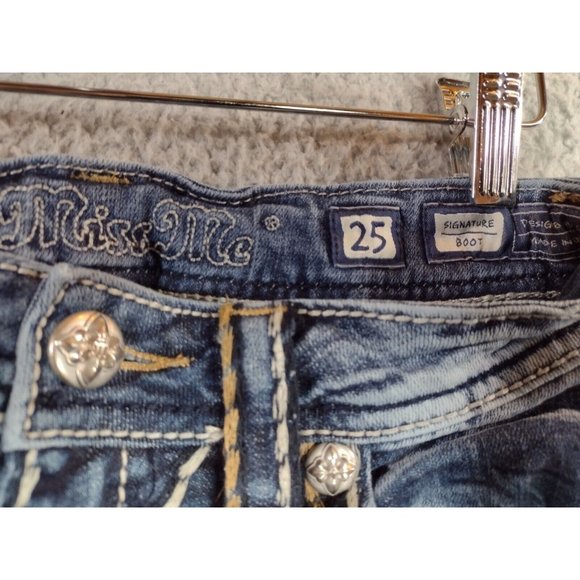 Miss Me Distressed Signature Boot Thick Stitch Flap Pocket Jeans Size 25 - Picture 9 of 11